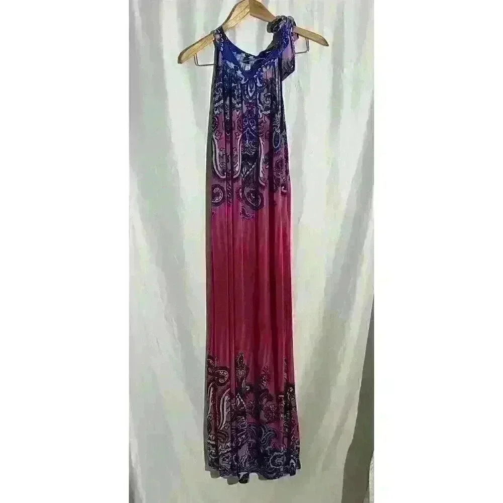 Ace Fashion Size 2XL Multicolor Paisley Boho‎ Halter Dress Pink